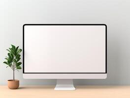Desktop with white screen computer for mockup photo