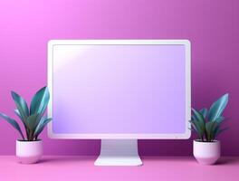Desktop with white screen computer for mockup photo