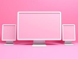 Desktop with white screen computer for mockup photo