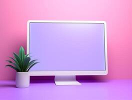 Desktop with white screen computer for mockup photo