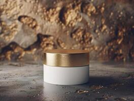 3D blank cosmetic bottle with luxury background for mockup photo