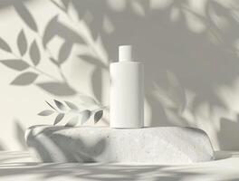 3D blank cosmetic bottle with luxury background for mockup photo