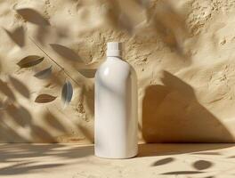 3D blank cosmetic bottle with luxury background for mockup photo