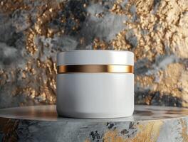 3D blank cosmetic bottle with luxury background for mockup photo