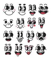Vintage Collection of Retro Face Expressions for Mascots. Iconic and Expressive Designs. Happy, Sad, Surprised, Angry vector