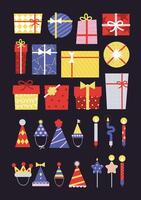Chic Collection of Party Props. Ideal for Festive Gatherings and Events. Fun and Colorful Decorative Icons. Hats, Masks, Balloons, Streamers. vector