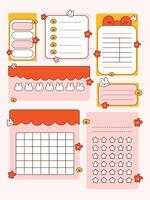 Retro Note sticker Illustration Set. Sticker for bullet journaling. Sticker, note, list, to do list, check. vector