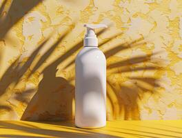 3D blank cosmetic bottle with luxury background for mockup photo