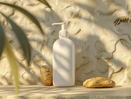 3D blank cosmetic bottle with luxury background for mockup photo