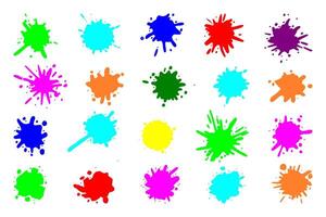 Color paint splatter. Colorful ink stains, abstract paints splashes and wet splats. Watercolor or slime stain set. Colorful stain and splash, splat messy, inkblot splashing illustration vector