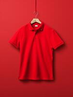 Hanging Polo tshirt with luxury background for mockup photo