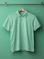 Hanging Polo tshirt with luxury background for mockup photo