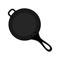 Circle cast iron fry pan with handle in cartoon style. Top view. Isolated Promo design element idea EPS . Logo Sticker Icon Cards, posters, banner, brochure, billboard, price, label or web idea vector