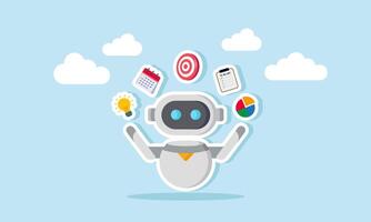 AI boosts productivity with innovative technology, enhancing work efficiency through automation and smart assistance, concept of AI robot expert help multitask or productivity vector