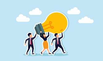 Innovative ideas drive team success business solutions and inventions help achieve company goals, concept of Business people in teamwork carry a big, smart lightbulb innovation idea vector
