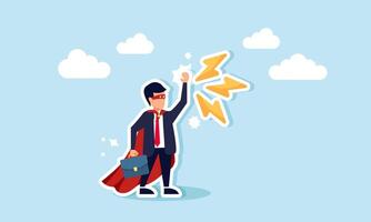 The ability to control and complete tasks with confidence, responsibility, courage, and a fearless mindset, concept of Superhero businessman with superpower to win business success vector