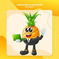 Cute pineapple character typing on a computer vector
