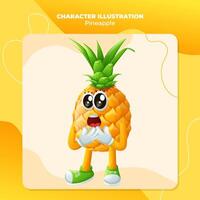 Cute pineapple character with a surprised face and open mouth vector