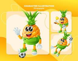Cute pineapple characters playing soccer vector