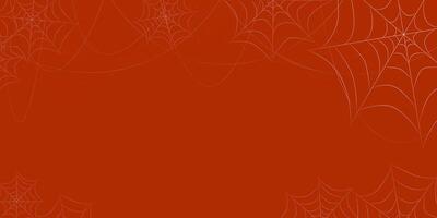 Spooky Halloween backdrop with orange background and spider webs, ideal for a creepy festive event. vector