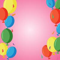 greeting card banner template. Multicolored balloons on a pink background Greeting frame. vector