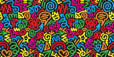 fun colorful line doodle seamless pattern. Creative abstract art background collection for children or festive celebration design. Simple childish scribble wallpaper print texture bundle. vector