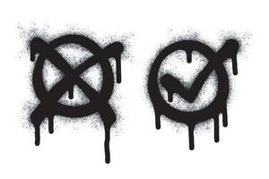hand drawn Spray Painted Graffiti x and Sprayed check mark isolated on white background. graffiti font x with overspray in black on white. illustration.n Illustration of check mark icon vector
