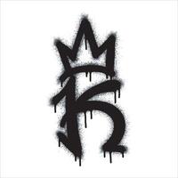 Spray Paint Graffiti font K with crown Sprayed isolated on white background. graffiti font K, oversprayed king symbol in black on white. vector