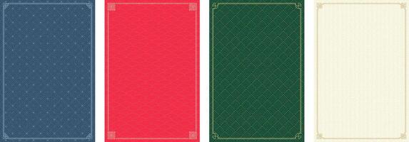 Chinese and Japanese pattern set. Oriental geometric traditional style background. Asian linear colorful textured frame collection. Blue, red, green and yellow Asia abstract decoration. Eastern banner vector