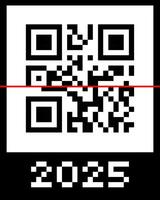 Real QR code 2025 numbers with red scan line. New Year barcode concept design template. eps illustration for banner, poster, greeting card, invitation. Eps vector