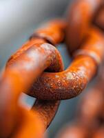 macro photography of rusty chain link closeup - abstract texture background. photo