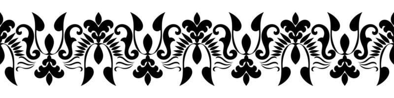 Seamless horizontal continuous brush lines in black on white for edging. Vintage corners. vector