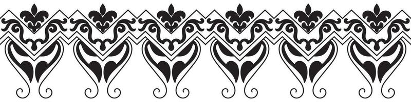 Seamless horizontal continuous brush lines in black on white for edging. Vintage corners. vector