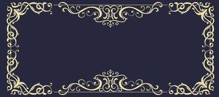 abstract golden frame lines Navy blue background element vector