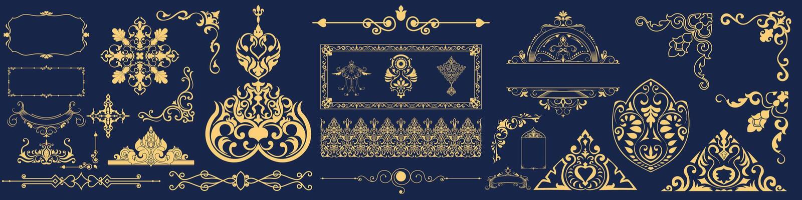 Vintage golden abstract elements for decoration wedding card design card corner frame brush