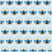 Yoga Beach in Circle flat design background with decorative abstract design, seamless pattern background illustration vector