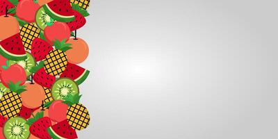 Summer background with illustration of various fruits. such as oranges, apples, pineapples, watermelon, strawberries and kiwi. Design a free copy space area vector