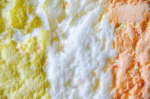 texture of yellow white and green ice cream like background, close up photo