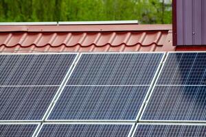Photo collage of sunset and solar panel, photovoltaic