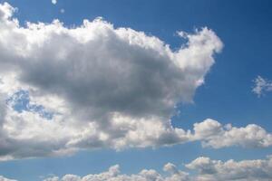 White passenger airplane flying in the sky amazing clouds in the background photo