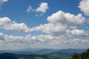 White passenger airplane flying in the sky amazing clouds in the background photo