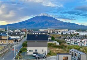 Scenic Town View with Majestic Mountain. photo