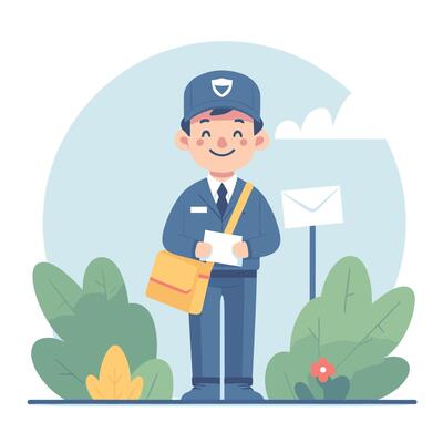 Smiling Mailman Delivering Letters in Neighborhood
