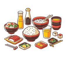 Japanese Sushi Rice Bowl with Chopsticks vector