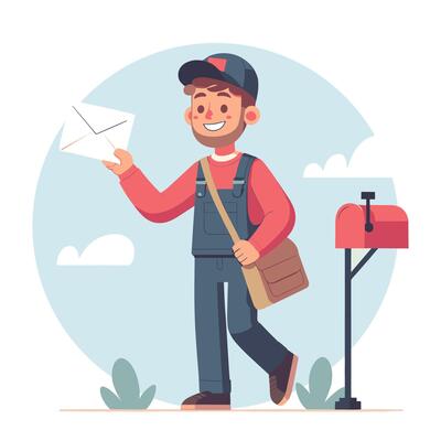 Smiling Mailman Delivering Letters in Neighborhood