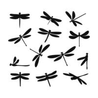 Set of silhouettes of dragonfly insect isolated in white background vector