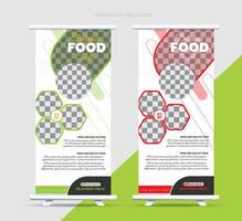 Latest Food x rollup banner design template with two color variant blue and red vector