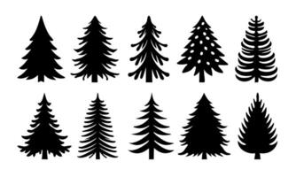 A Set of Ten Simple Pine Tree Icon Silhouette vector