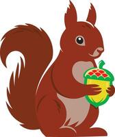 A Cartoon Of Squirrel holding an acorn in its paws vector