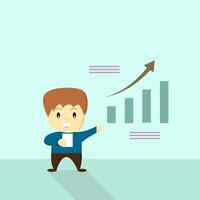 Marketing manager presentation report with bar chart on green background business, finance concept illustration vector